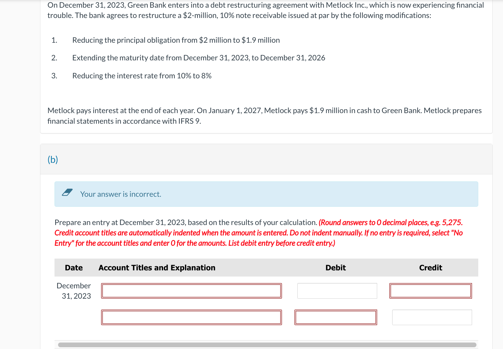  On December 31,2023, Green Bank enters into a debt restructuring agreement