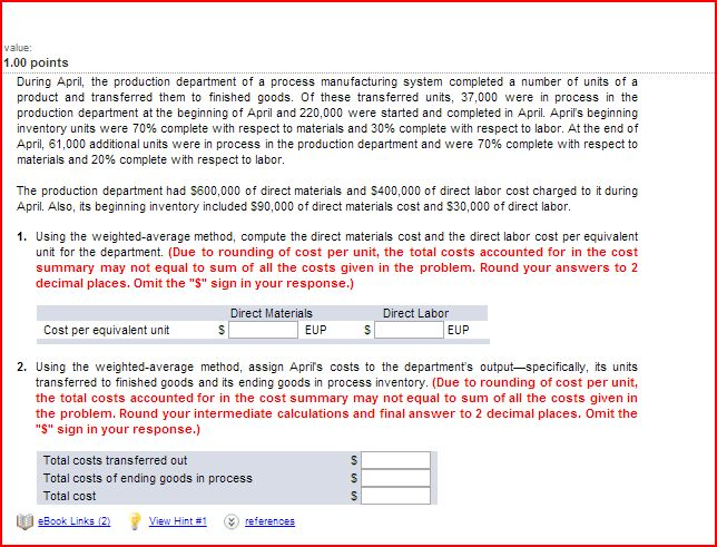 of a process manufacturing system completed a number of units of a
