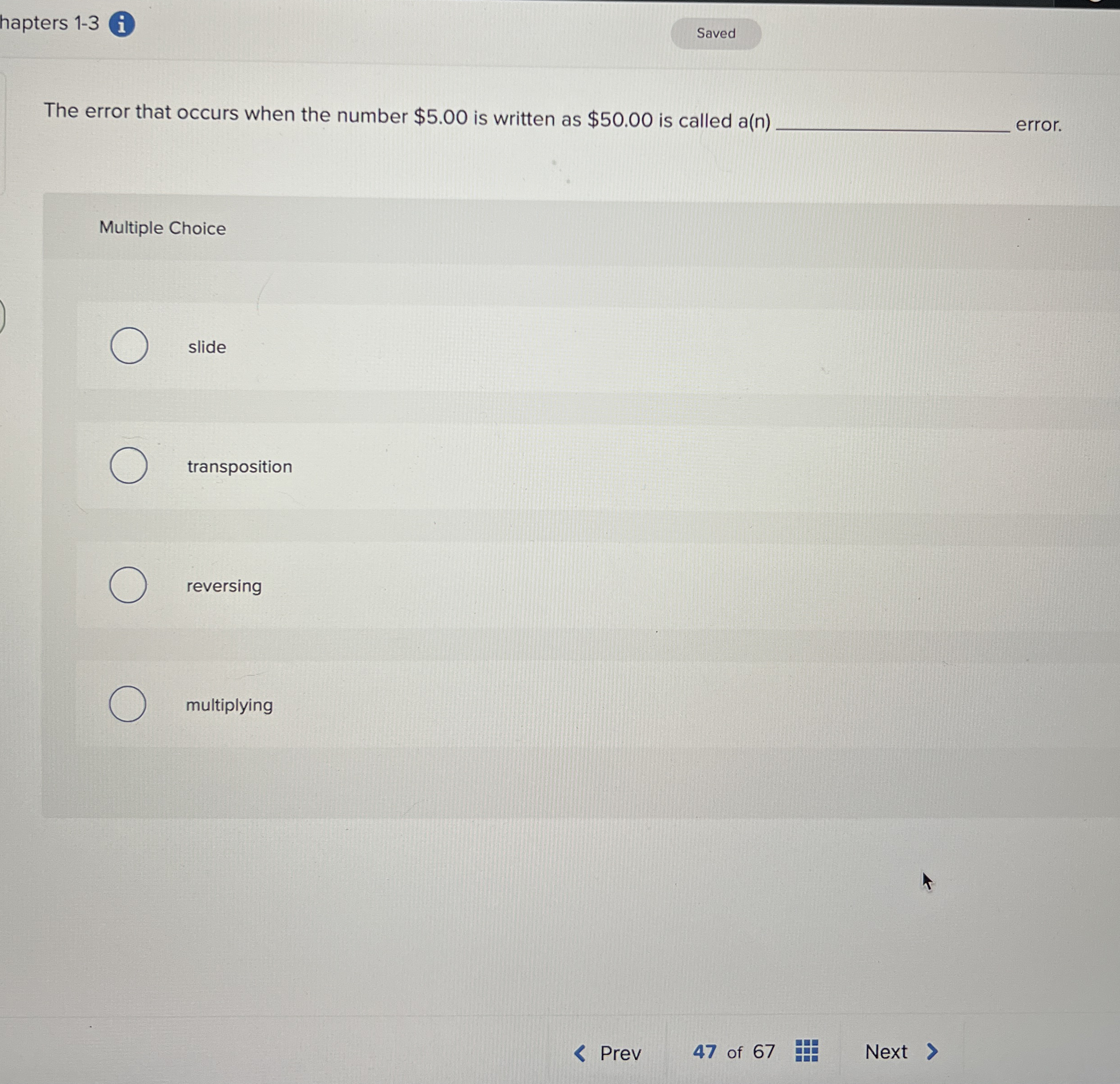  The error that occurs when the number $5.00 is written as