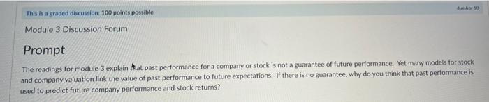 please answer asap up 10 This is a graded discussion 100 points