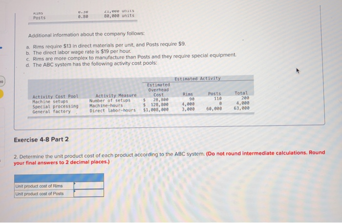 of consumer goods. The company's activity-based costing system has the following seven