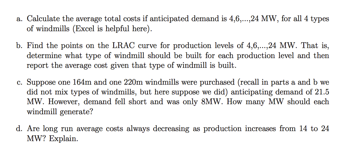 materials other Cost of windmill ($) Capacity (MW) Windmill Diameter (m) 107