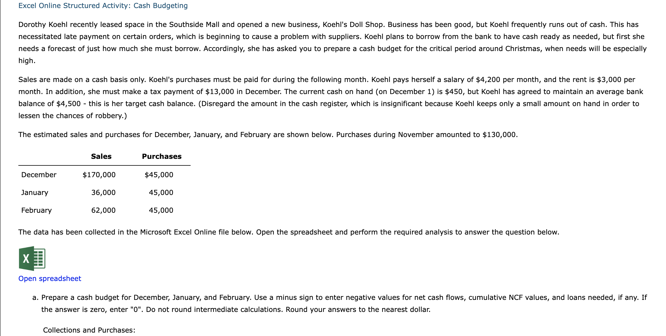 Please solve it in excel and show the formula. Thank you! the