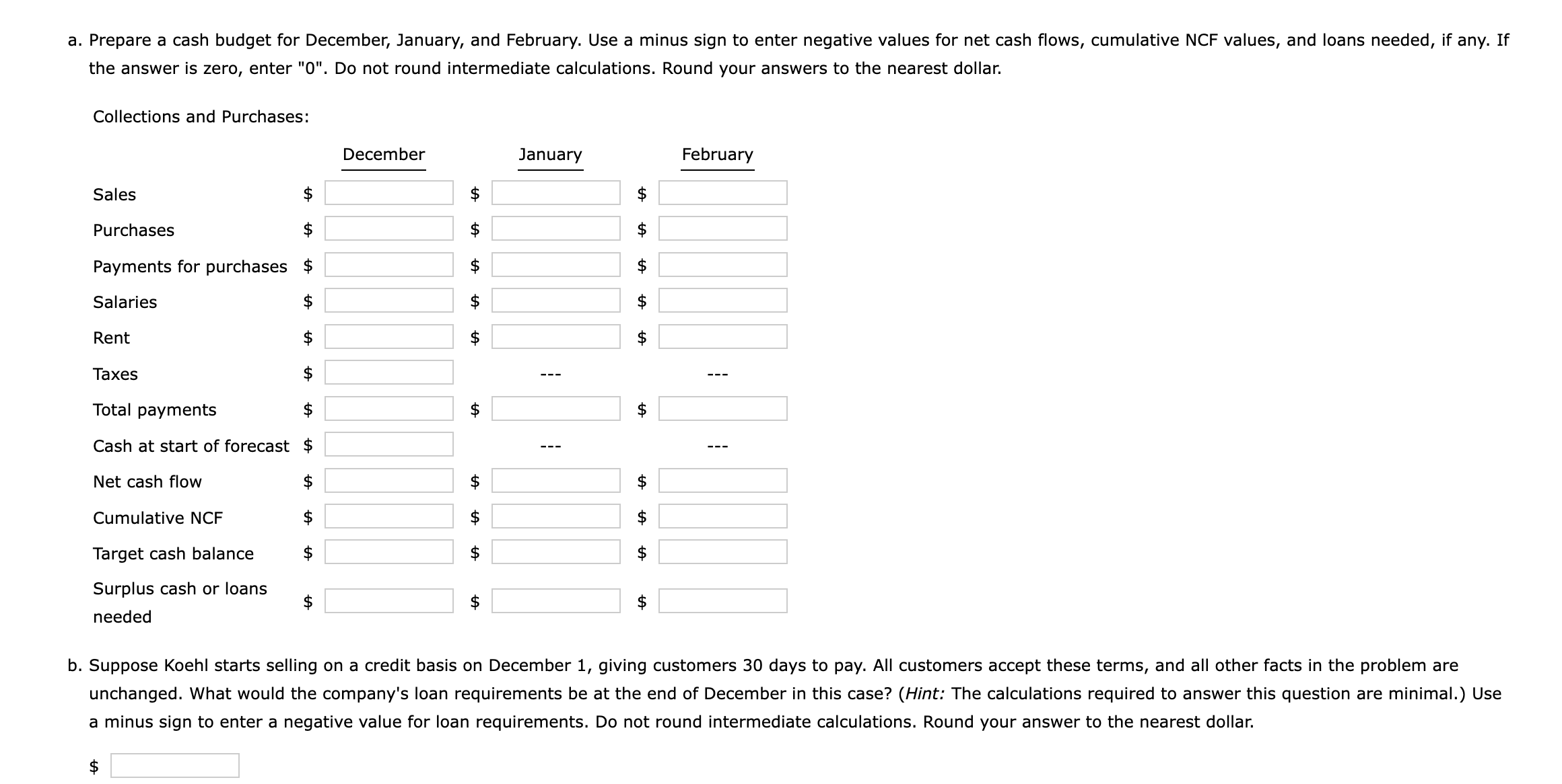 answer is zero, enter "0". Do not round intermediate calculations. Round your