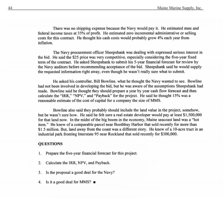 Maine in 2000, deals with capital expenditure analysis for a new business