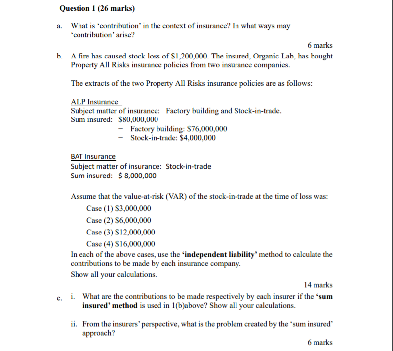 Question 1 (26 marks) a. What is contribution' in the context