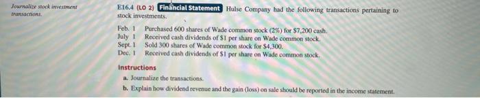  Journal de stock imement transaction E164 (LO 2) Financial Statement Hulse