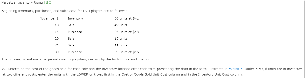 Perpetual Inventory Using FIFO Beginning inventory, purchases, and sales data for DVD