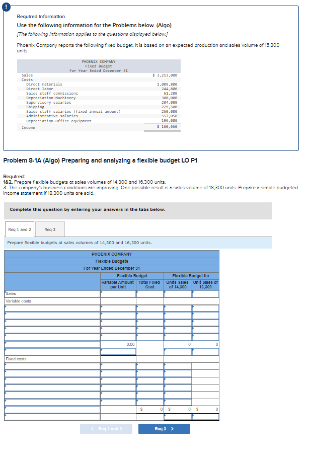  Required information Use the following information for the Problems below. (Algo)