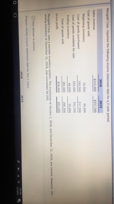  Marigold Corp. reported the following income statement data for a 2-year