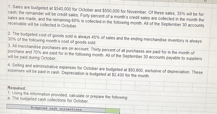 a merchandiser that provided a balance sheet as of September 30 as