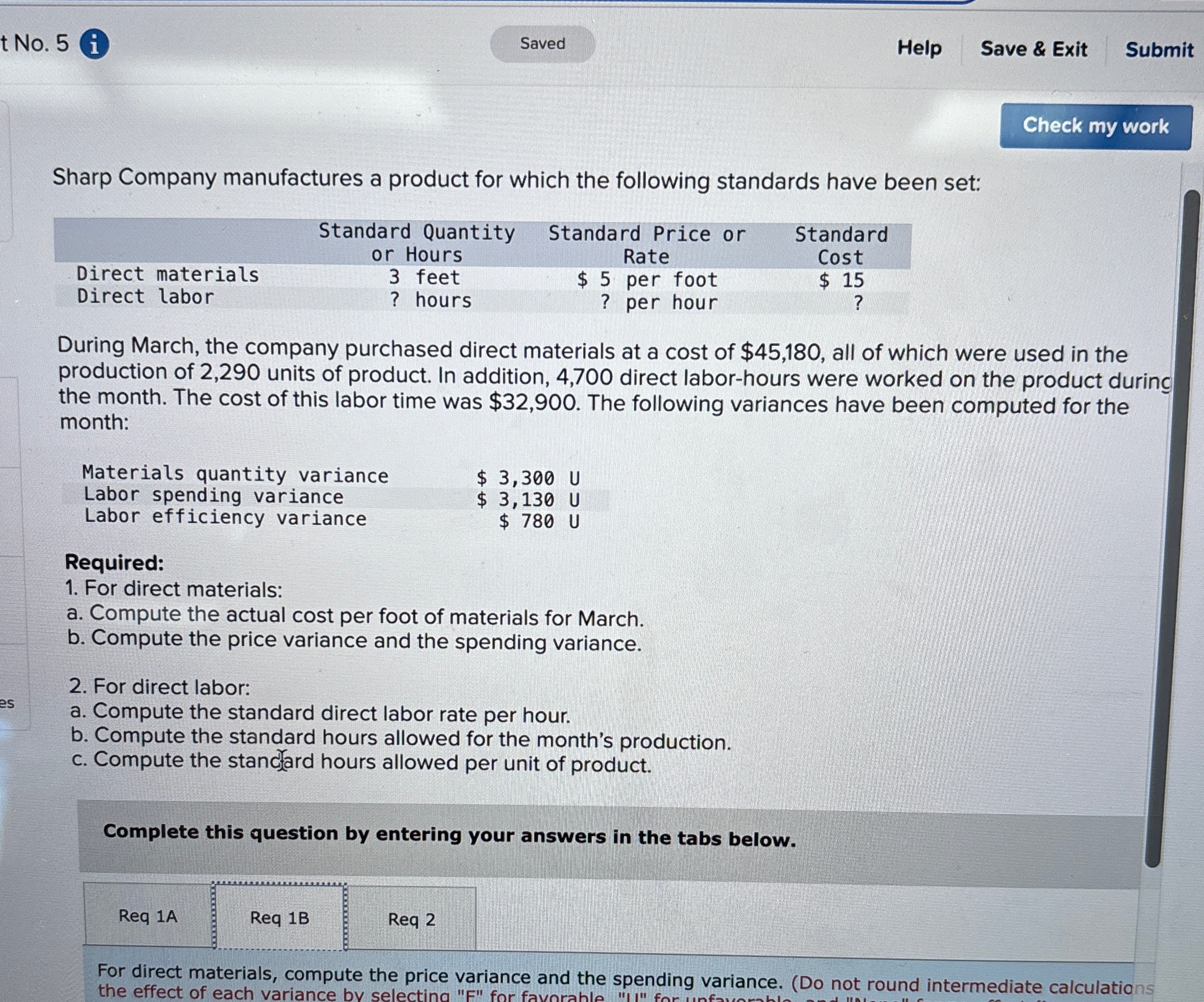  tNo. 5 Help Save & Exit Submit Sharp Company manufactures a