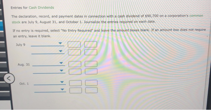  Entries for Cash Dividends The declaration, record, and payment dates in