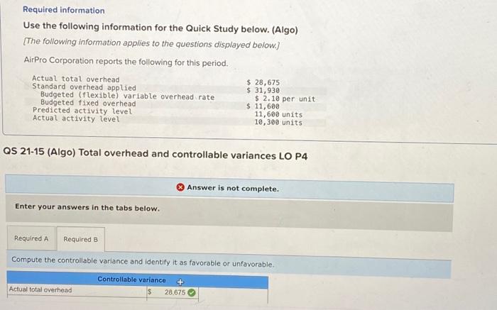  Required information Use the following information for the Quick Study below.