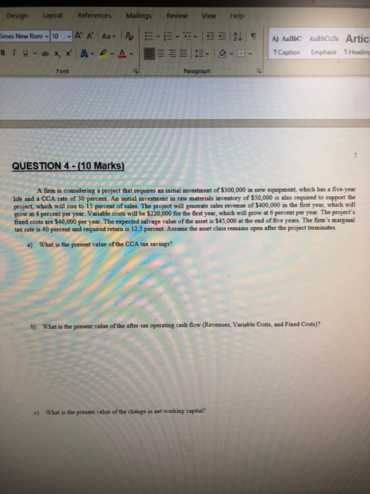 require answer asap Design Layout References Mailings Review View Help imes New