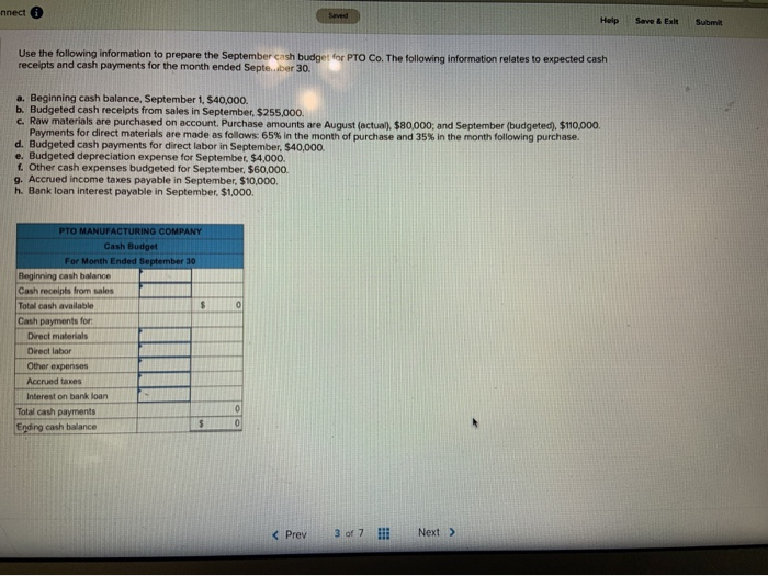  nect 0 Help Save & Exh Submit Use the following information