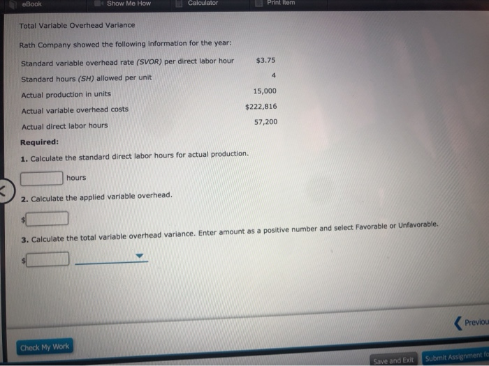  eBook Show Me How Calculator Print Item Total Variable Overhead Variance