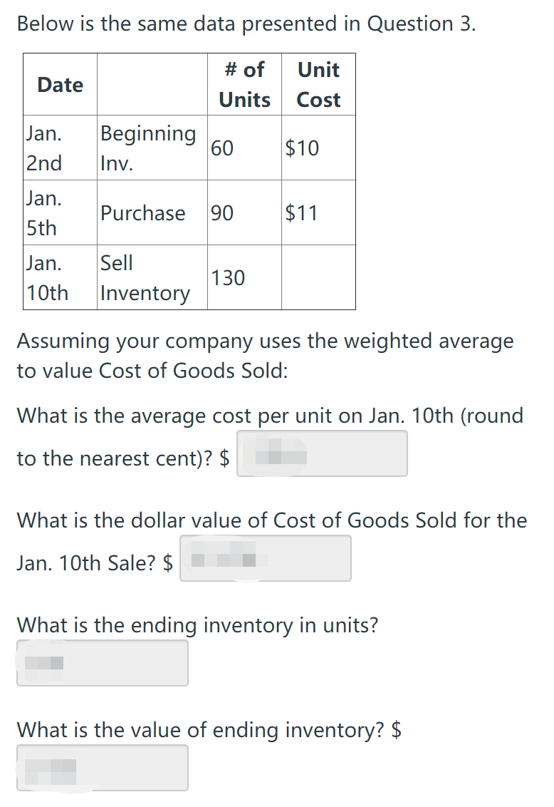 of Units Beginning 9 60 Unit Cost Jan. 2nd $10 Jan. Purchase