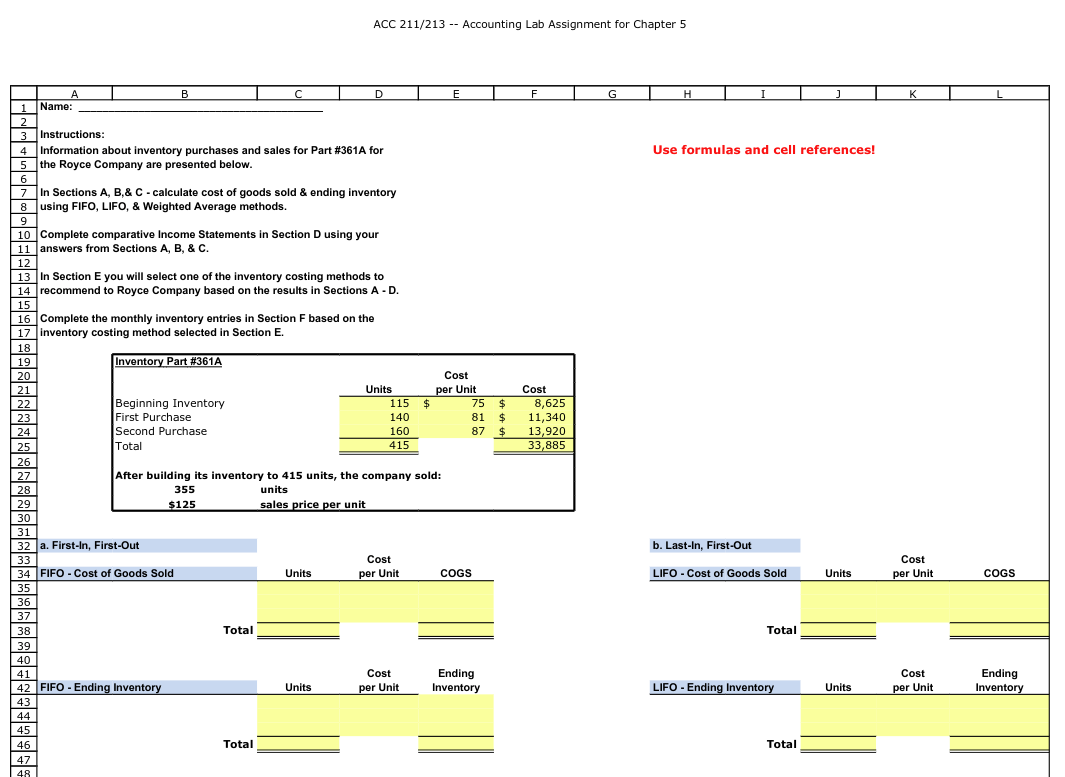 Accounting Lab #4 Within this lab you will need to account for