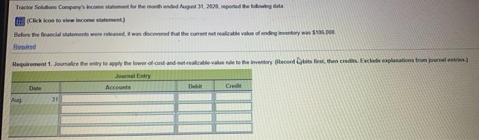 statement to adjust the preceding income statement to apply the lower-of-cost-and-net-realizable-value rule
