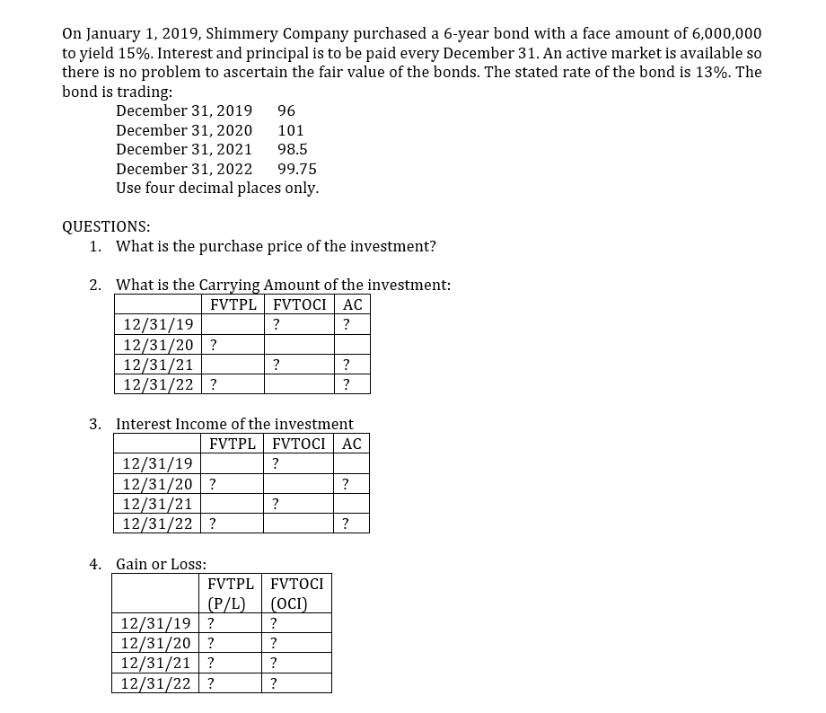 PLEASE SHOW COMPLETE SOLUTION IN EVERY ANSWER. On January 1, 2019, Shimmery