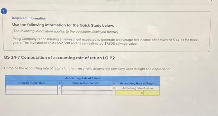  0 Required information Use the following information for the Quick Study