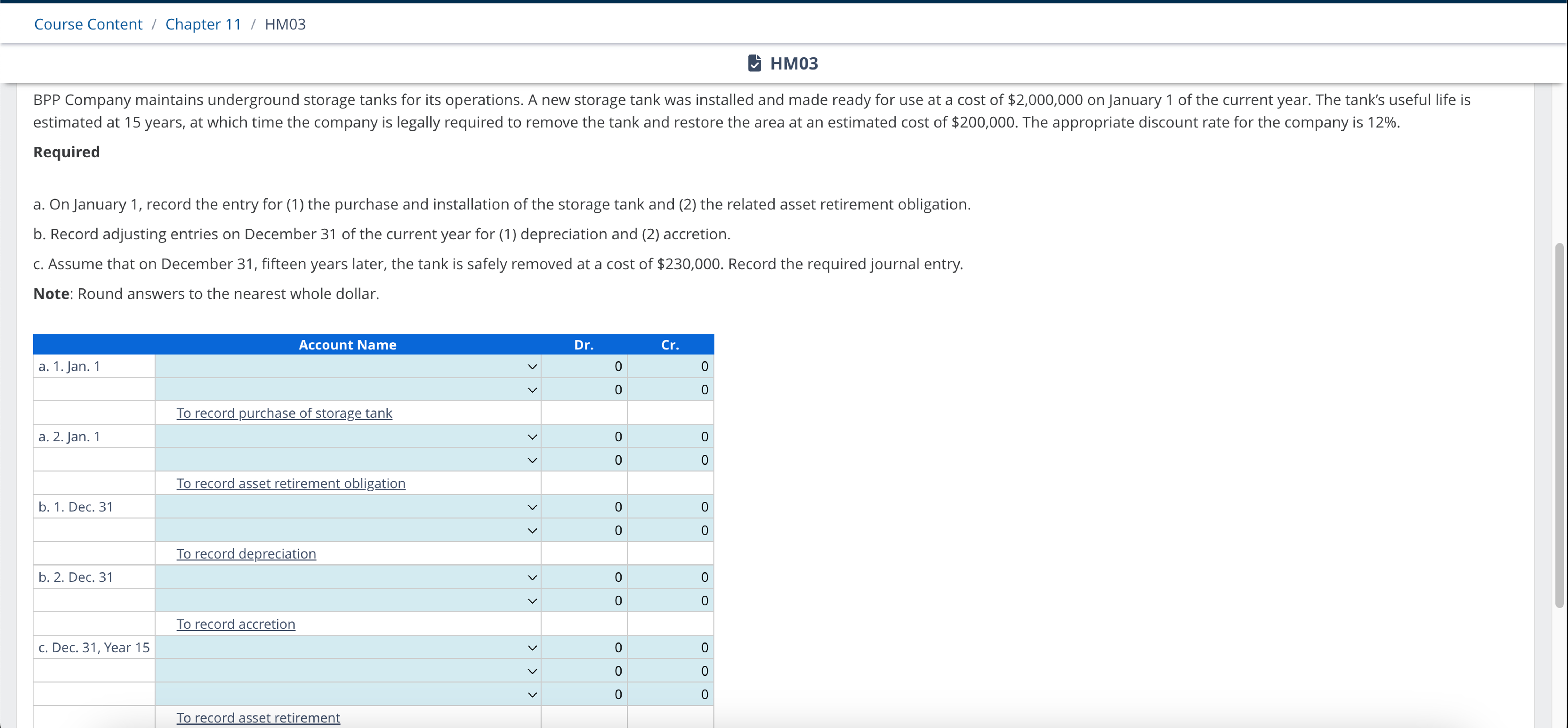  Course Content / Chapter 11/ HM03 HM03 Required a. On January