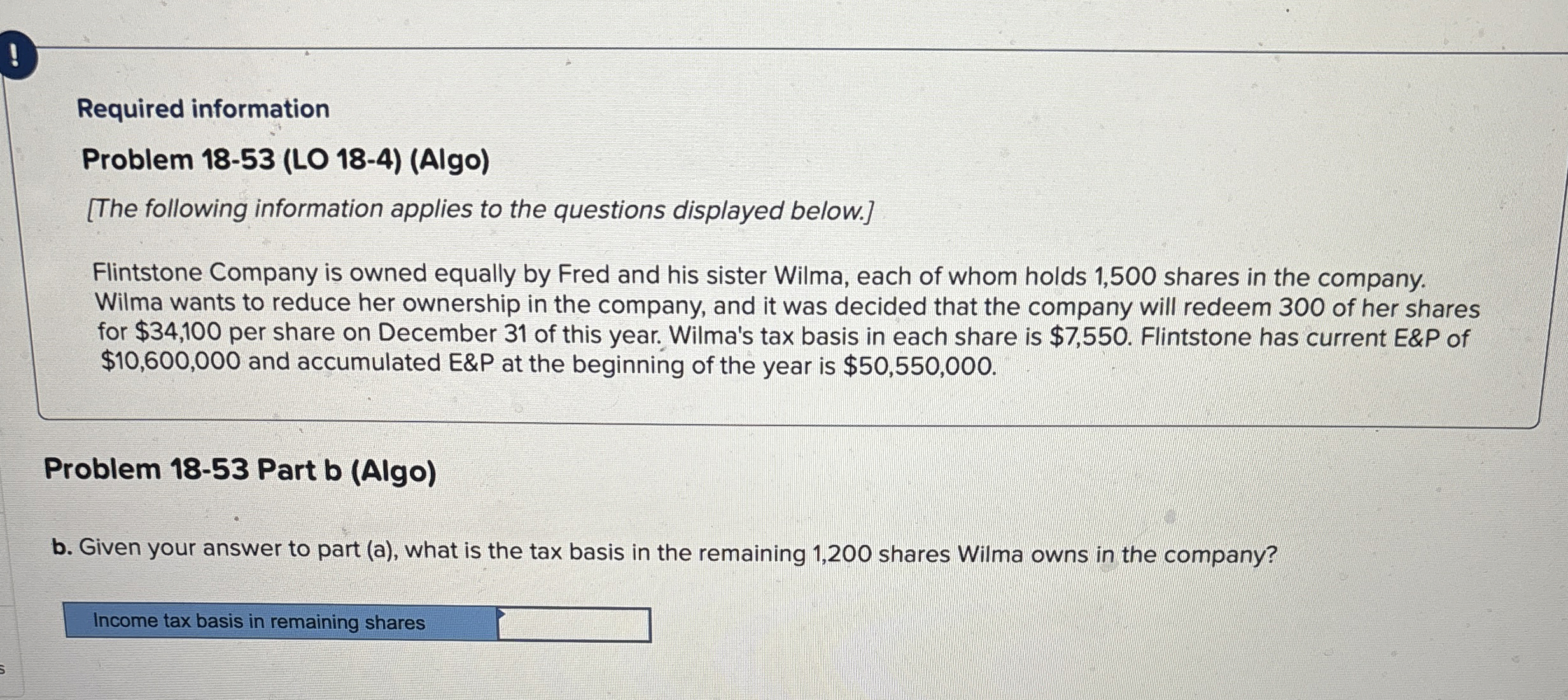  Required information Problem 18-53(LO 18-4)(Algo) [The following information applies to the