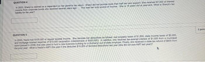  QUESTION 4 labilty for the year? QUESTION 5 In 2023, Nadia