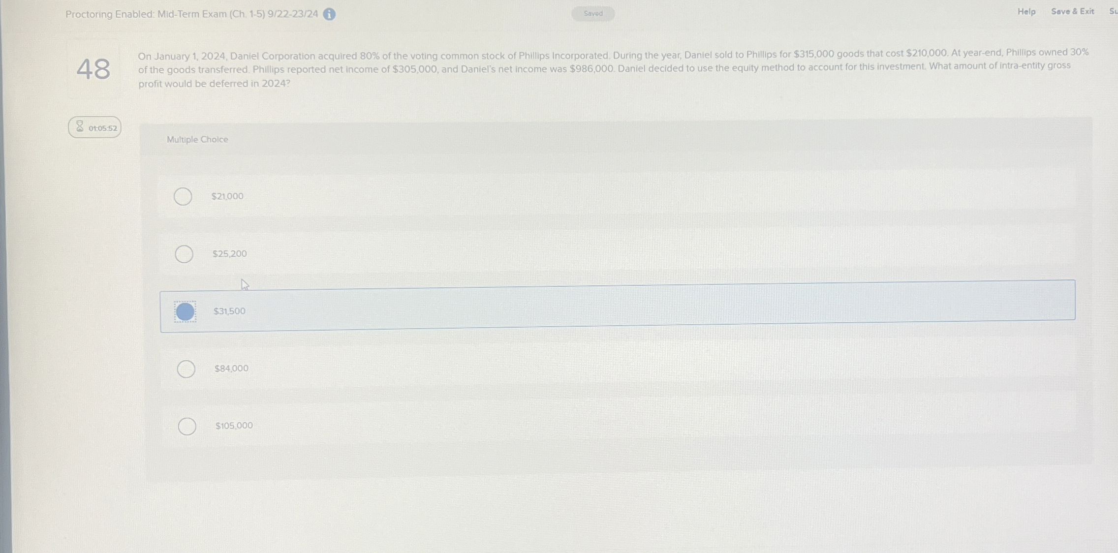  profit would be deferred in 2024? Multiple Choice $21,000 $25,200 $31,500