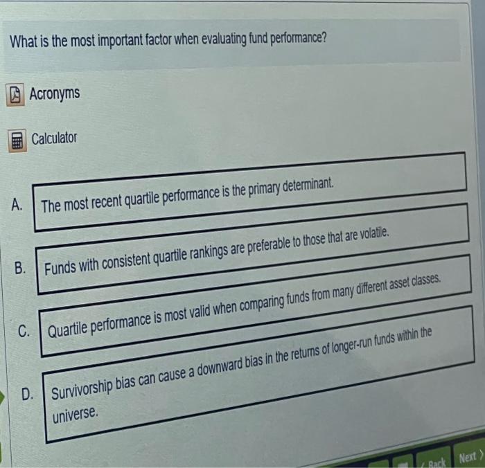  What is the most important factor when evaluating fund performance? Acronyms