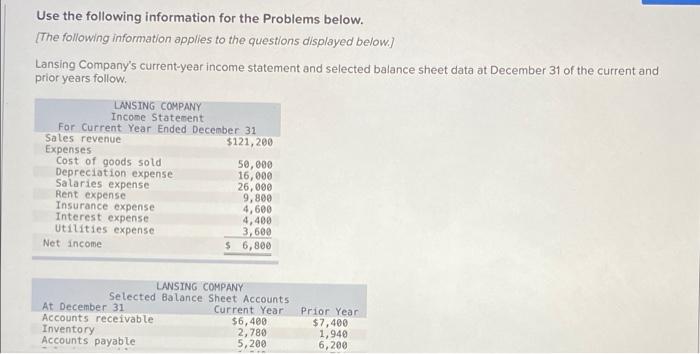 please help!! will rate good (: Use the following information for the