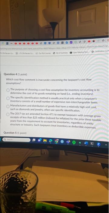  Question 4 (1 point) Which cost flow comment is inaccurate conccerning