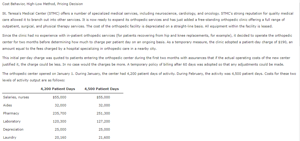 Please fix the incorrect responses above Cost Behavior, High-Low Method, Pricing Decision
