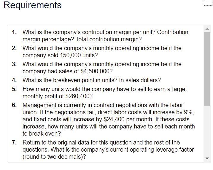 volume is. 120,000. units)... Variable costs per unit: Direct materials $ 6.60