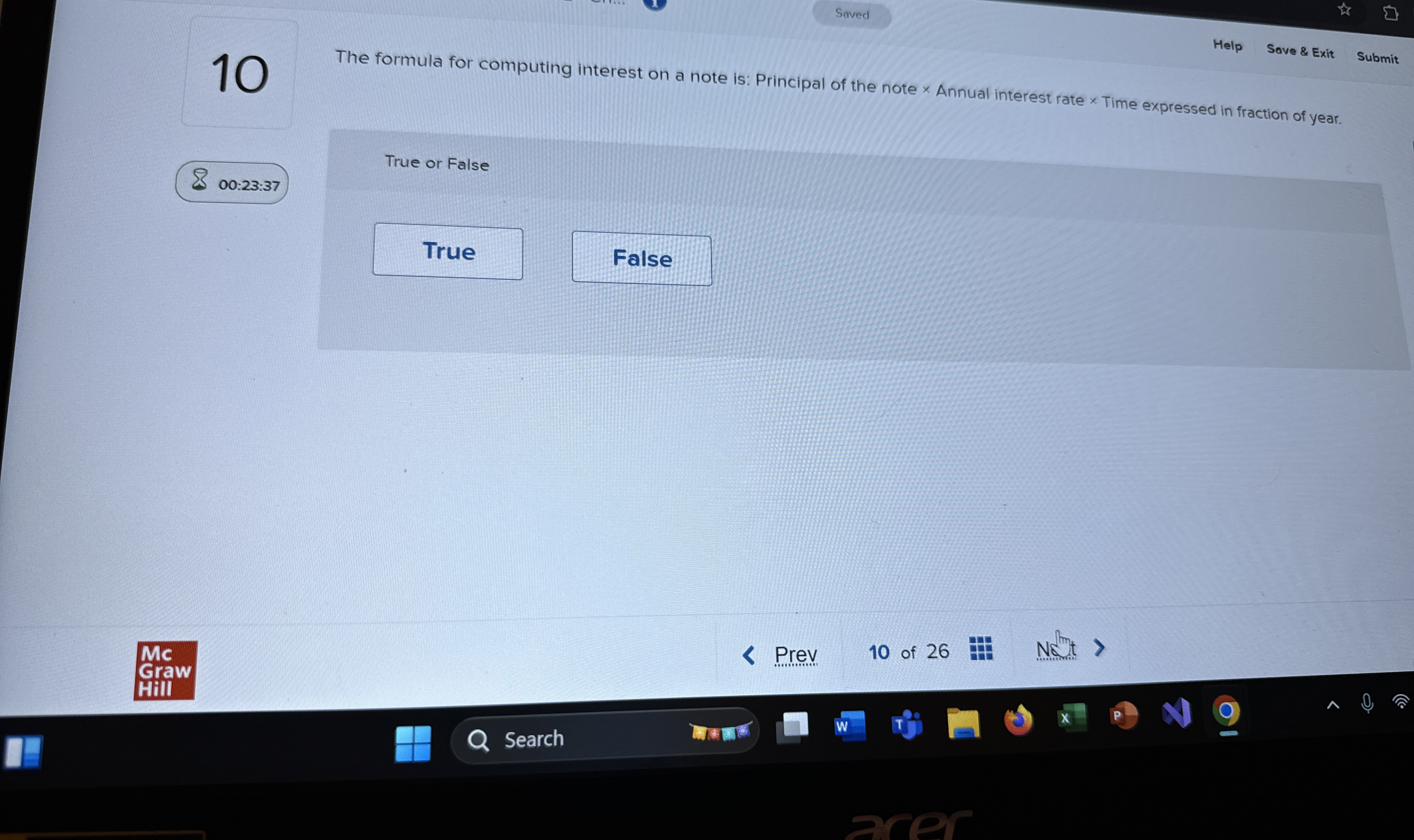  Saved Help Save & Exit Submit 10 The formula for computing