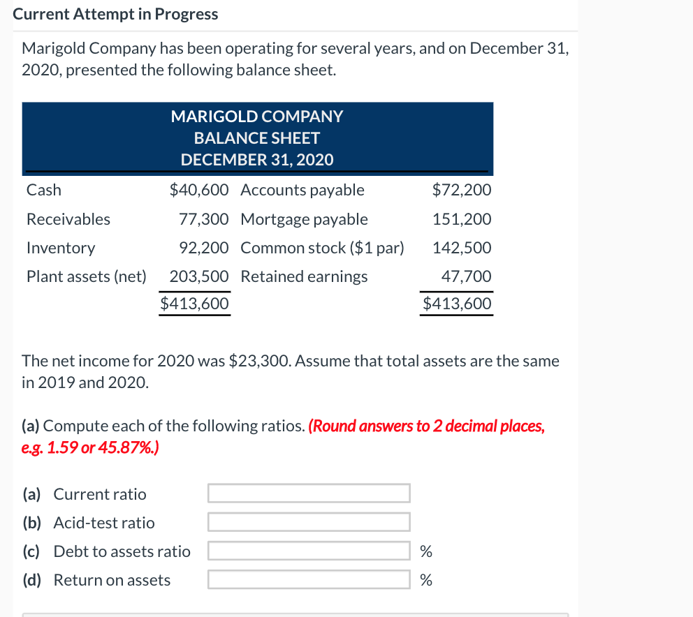  Current Attempt in Progress Marigold Company has been operating for several