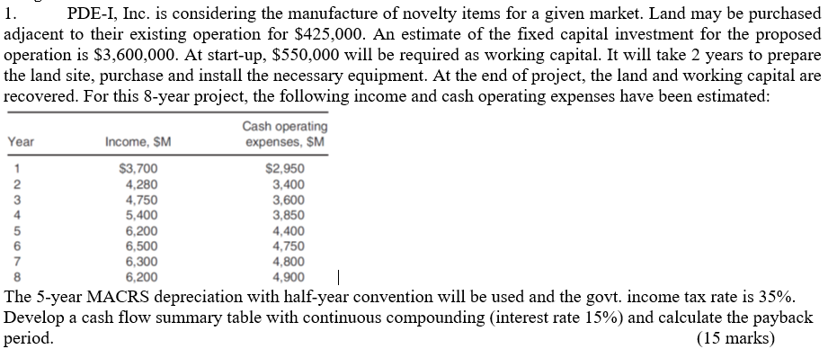 Answer quickly for thumbs up 1. PDE-I, Inc. is considering the manufacture