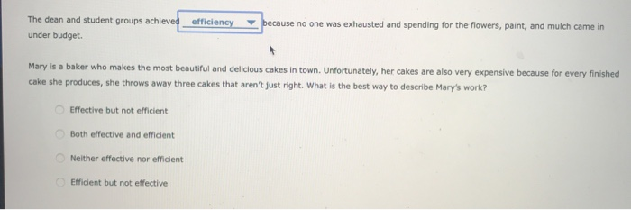  The dean and student groups achieved efficiency under budget. because no
