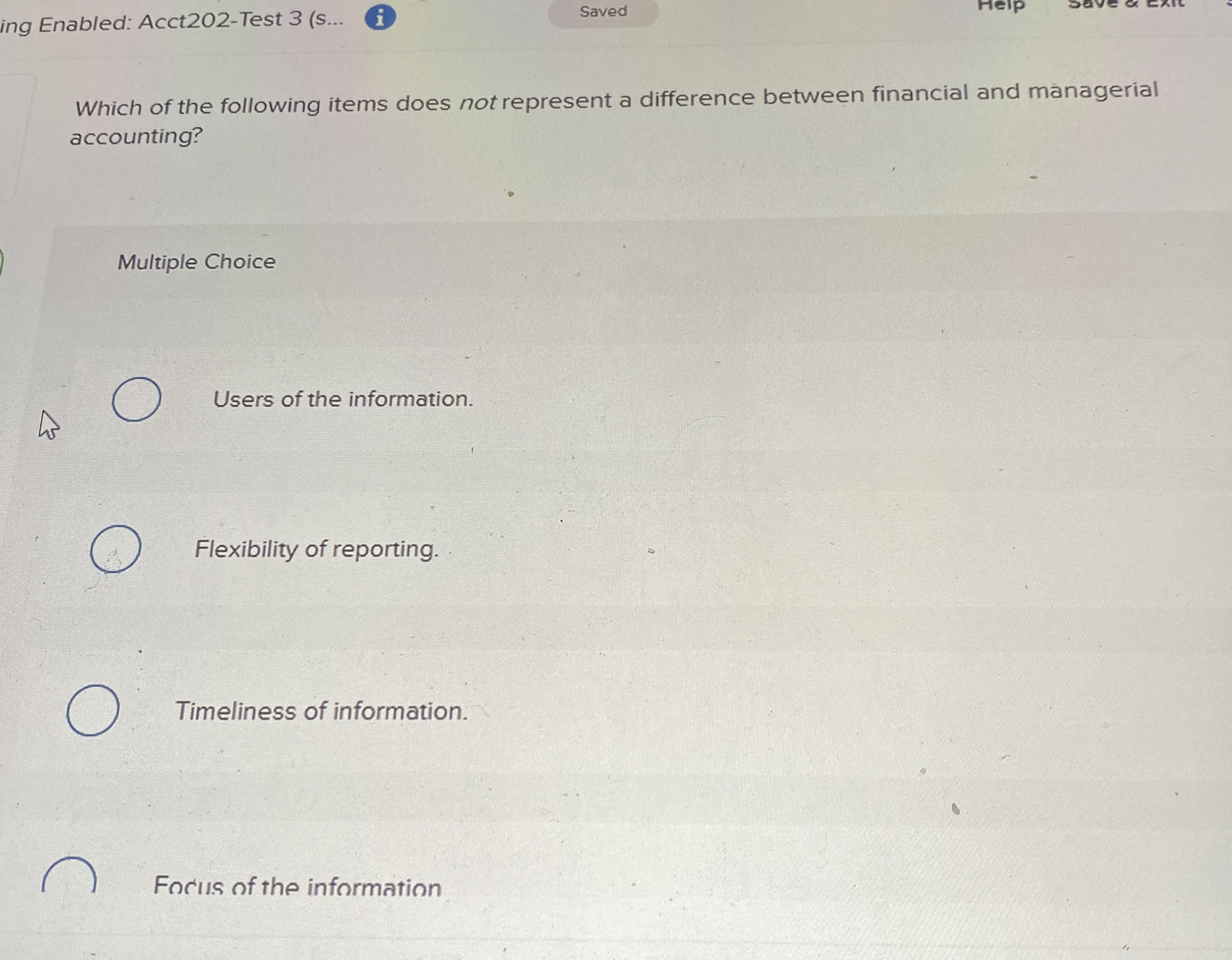  ing Enabled: Acct202-Test 3(s... (i) Saved Which of the following items