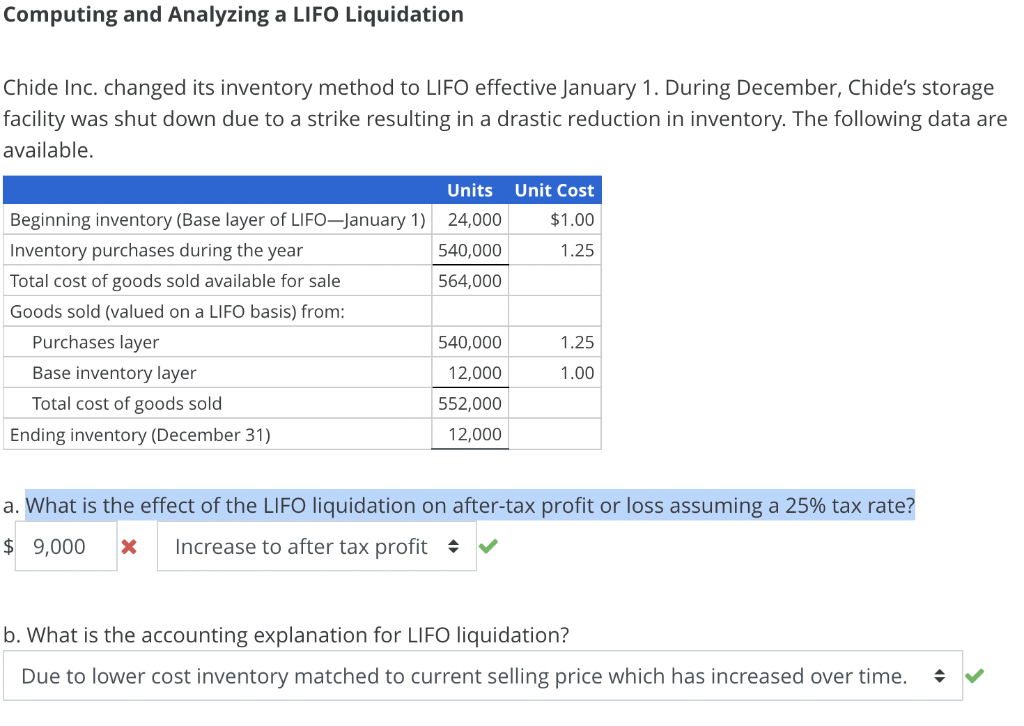 Chide Inc. changed its inventory method to LIFO effective January 1.
