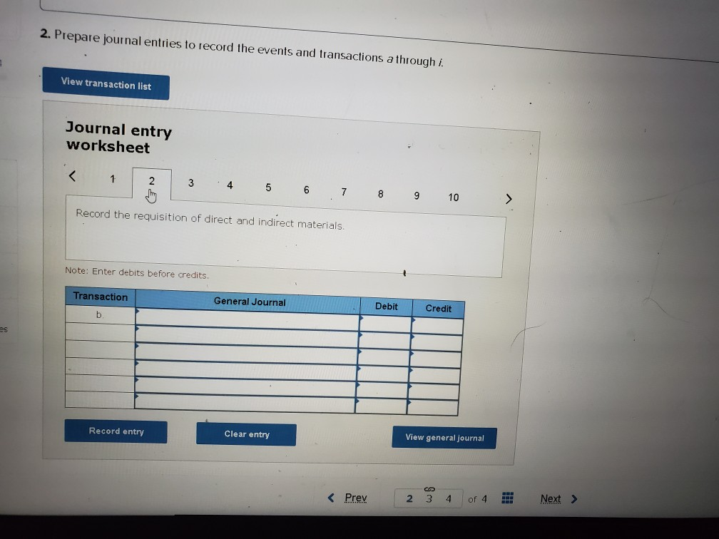 2. Prepare journal entries to record the events and transactions a through