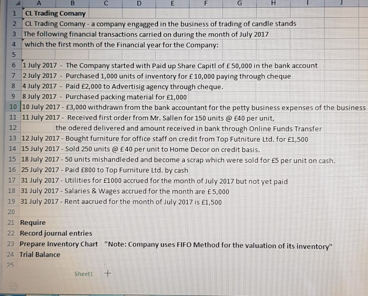 A B C D E 1 CL Trading Comany 2 CL