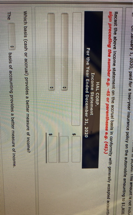following income statement using the cash basis of accounting: CALCULATOR STANDARD VIEW