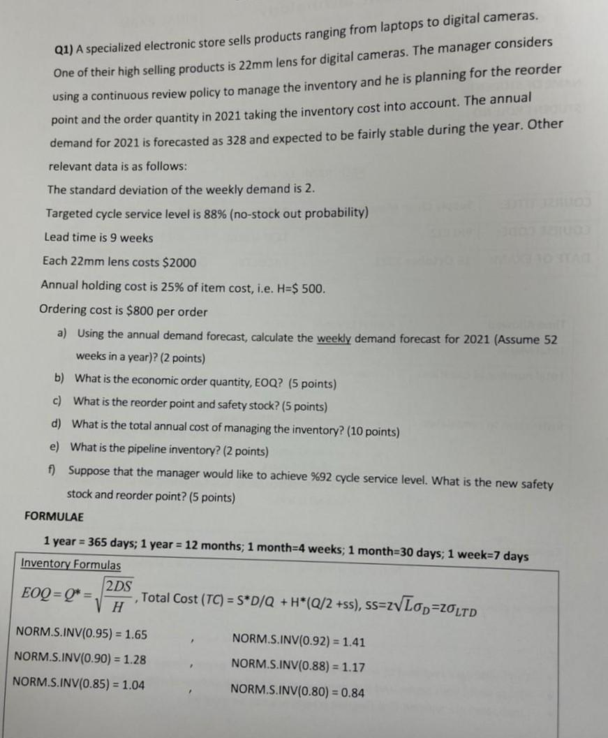 Please answer in type mode or clear hand-writing Q1) A specialized electronic