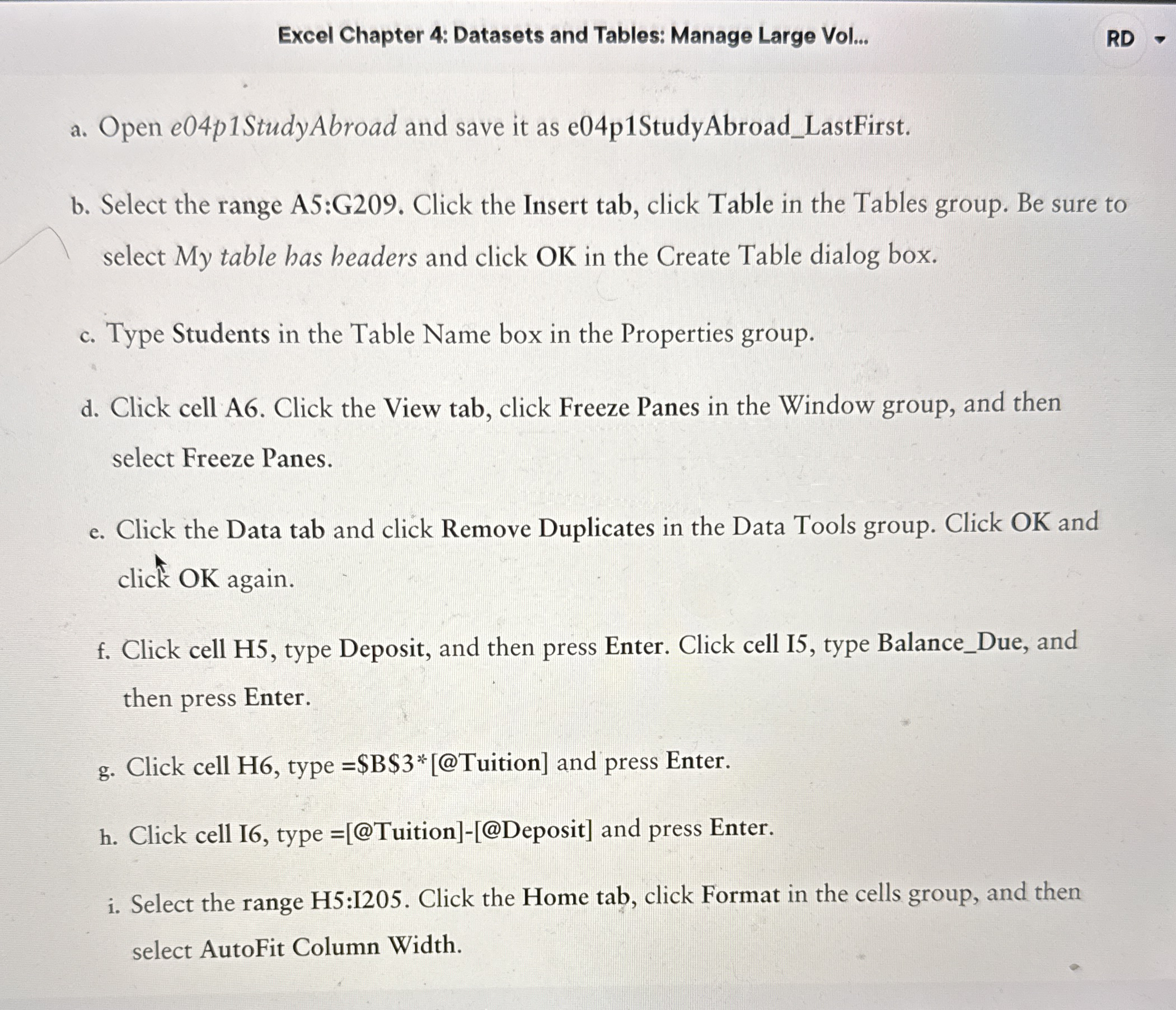  How to solve a. Open e04p1 StudyAbroad and save it as