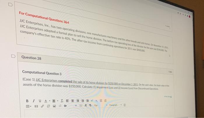  D . For Computational Questions 384 JC Enterprises, Inc., has two