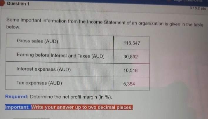 ASAP PLEASE Question 1 070.2 pts Some important information from the Income