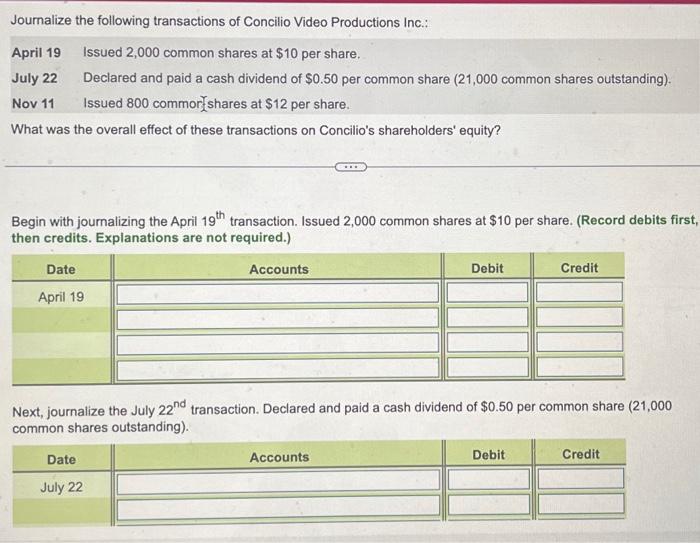 Pls answer quick all Next, journalize the July 22nd transaction. Declared and