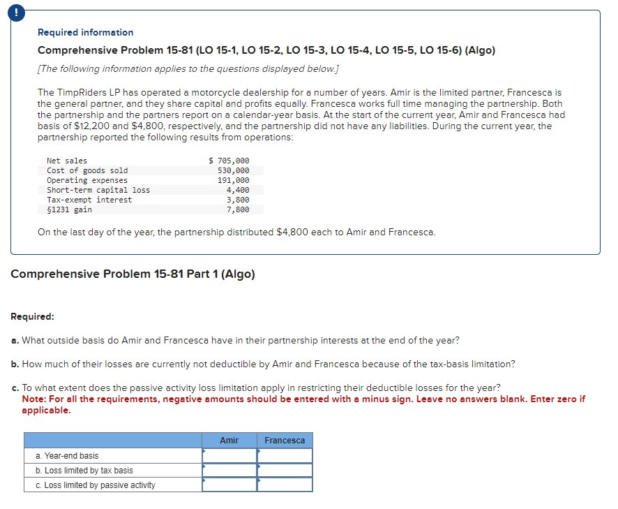 tax form 2 Required information Comprehensive Problem 15-81 (LO 15-1, LO 15-2,
